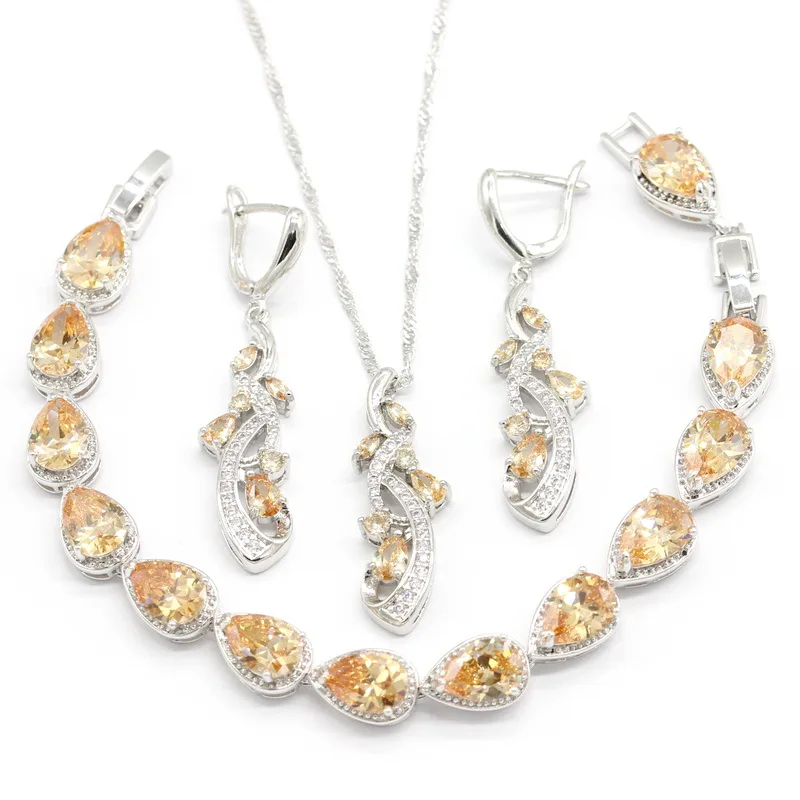 Orange Champagne 925 Silver Jewelry Sets For Women Earrings Pendant Necklace Bracelet Birthday Gift
Orange Champagne 925 Silver Jewelry Sets For Women Earrings Pendant Necklace Bracelet Birthday Gift