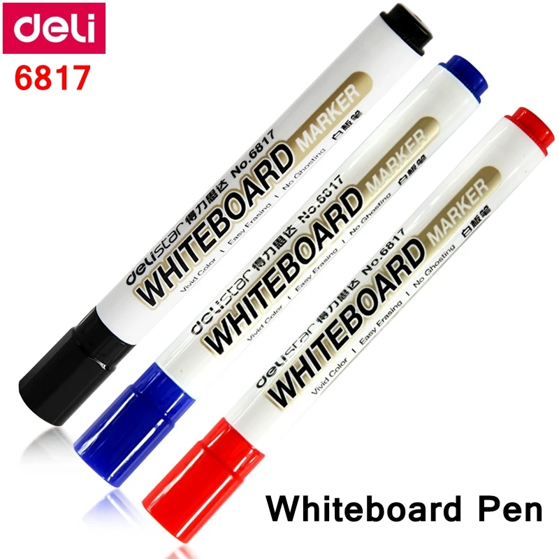 120PCS/LOT Deli 6817 Whiteboard marker Whiteboard pen smooth writing easy erase Black Blue Red colors retail packing wholesale
120PCS/LOT Deli 6817 Whiteboard marker Whiteboard pen smooth writing easy erase Black Blue Red colors retail packing wholesale