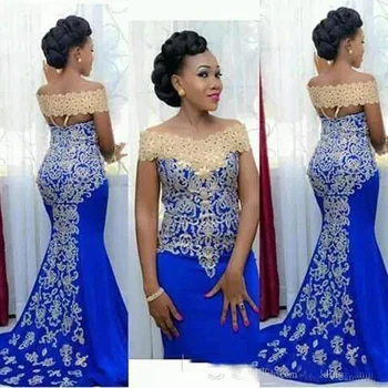 New Elegant Long Evening Dresses Mermaid Off Shoulder with Gold Lace Floor Length African Women Blue Formal Prom Evening Gowns
New Elegant Long Evening Dresses Mermaid Off Shoulder with Gold Lace Floor Length African Women Blue Formal Prom Evening Gowns