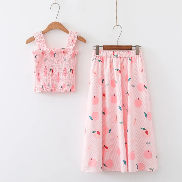 New Summer Sweet Suits Fruit Print Short Camis+High Waist Skirts 1Sets Vest Top Skirts for Women Girl
New Summer Sweet Suits Fruit Print Short Camis+High Waist Skirts 1Sets Vest Top Skirts for Women Girl