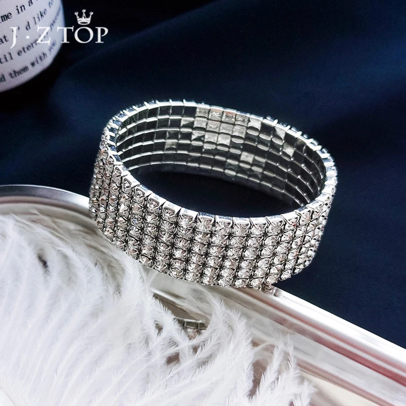 JZTOP New Silver Color Wide 5 Row Crystal Bracelet For Women Full Rhinestone Elastic Bracelets Bangles Trendy Bride Jewelry
JZTOP New Silver Color Wide 5 Row Crystal Bracelet For Women Full Rhinestone Elastic Bracelets Bangles Trendy Bride Jewelry