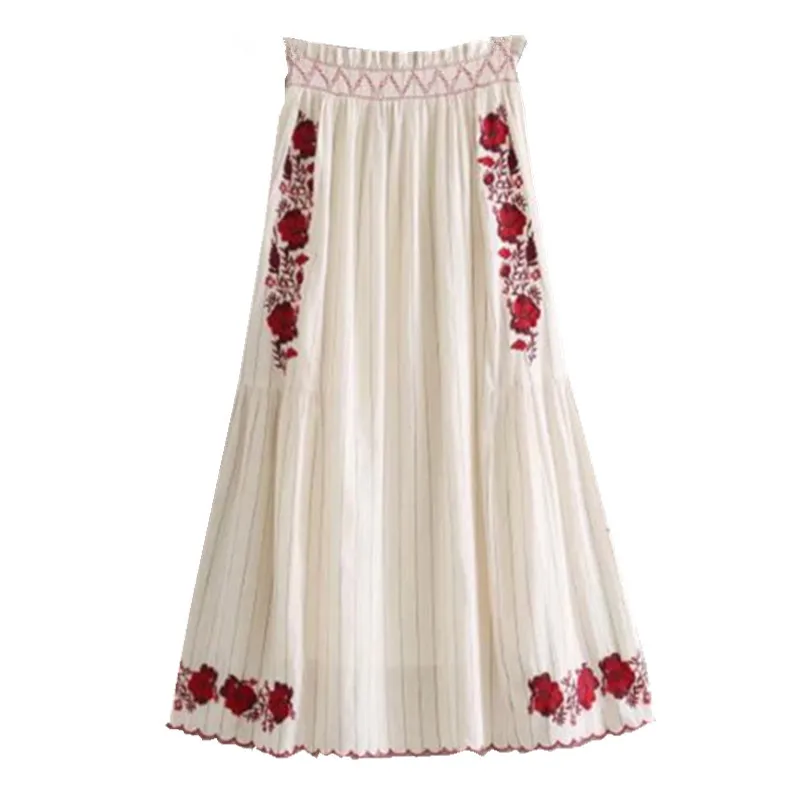Bohemian Red Rose Flower Embroidery Striped Skirt 2018 Women Ruffles Elastic Waist Contrast Color Wave Hem Swing Skirts
Bohemian Red Rose Flower Embroidery Striped Skirt 2018 Women Ruffles Elastic Waist Contrast Color Wave Hem Swing Skirts