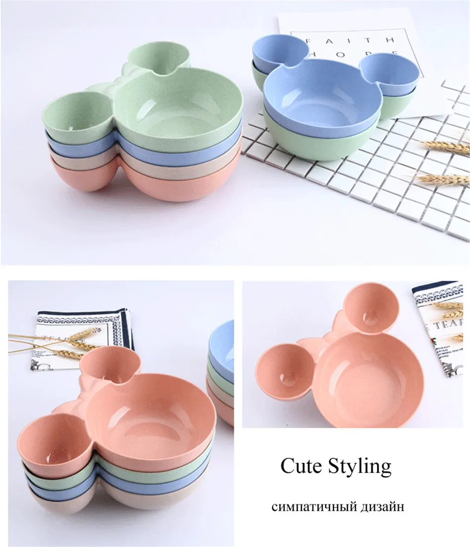 Children Baby Bowl Mickey Cute Dinner Tray Baby Dishes Fruit Plate Ear 3D Cartoon Style Feeding Bowl Tableware Healthy BPA Free (5)