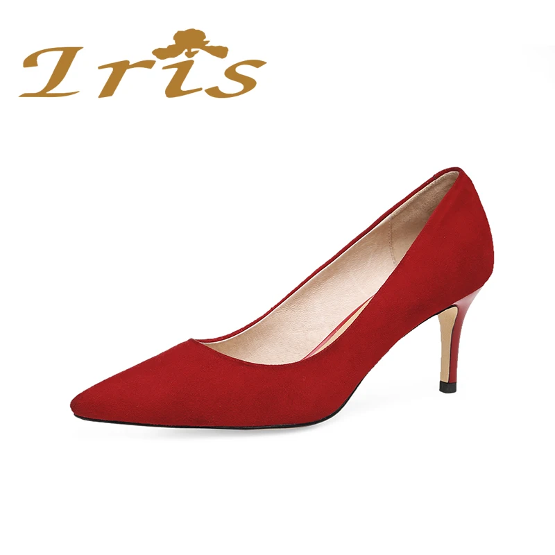 Image IRIS Sexy Pointed Toe High Heel Pumps Ladies ClassicHeels Career Office Women shoes Red Genuine Leather Zapatos Mujer Tacon