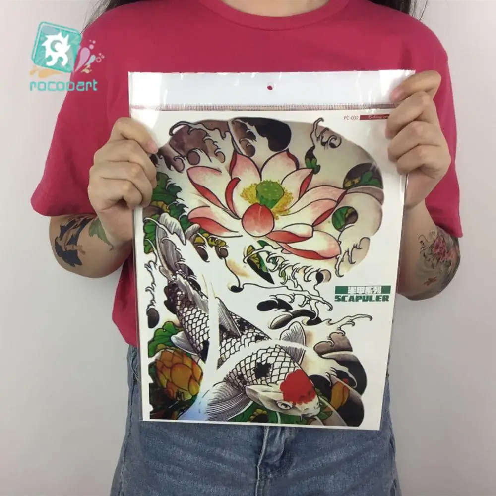 Rocooart Big Size 32x24cm Temporary Body Art Tattoo Sticker on Back Lotus Fish Design Flash Tattoos Full Back Chest Body for Men
Rocooart Big Size 32x24cm Temporary Body Art Tattoo Sticker on Back Lotus Fish Design Flash Tattoos Full Back Chest Body for Men