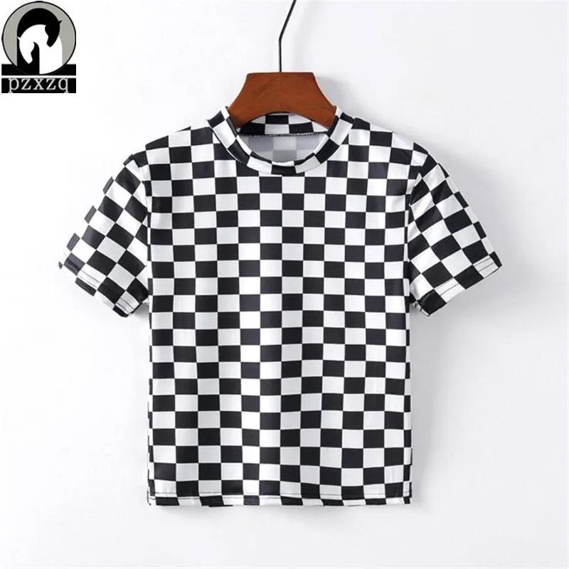 2019 New Women Black and White Plaid printing T shirt short-sleeve t-shirt Female casual Crop Top Short Sleeve Harajuku Tops Hot
2019 New Women Black and White Plaid printing T shirt short-sleeve t-shirt Female casual Crop Top Short Sleeve Harajuku Tops Hot