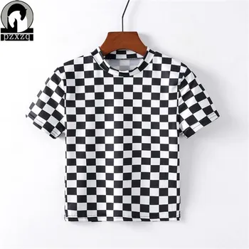 2020 New Women Black and White Plaid printing T shirt short-sleeve t-shirt Female casual Crop Top Short Sleeve Harajuku Tops Hot
2020 New Women Black and White Plaid printing T shirt short-sleeve t-shirt Female casual Crop Top Short Sleeve Harajuku Tops Hot