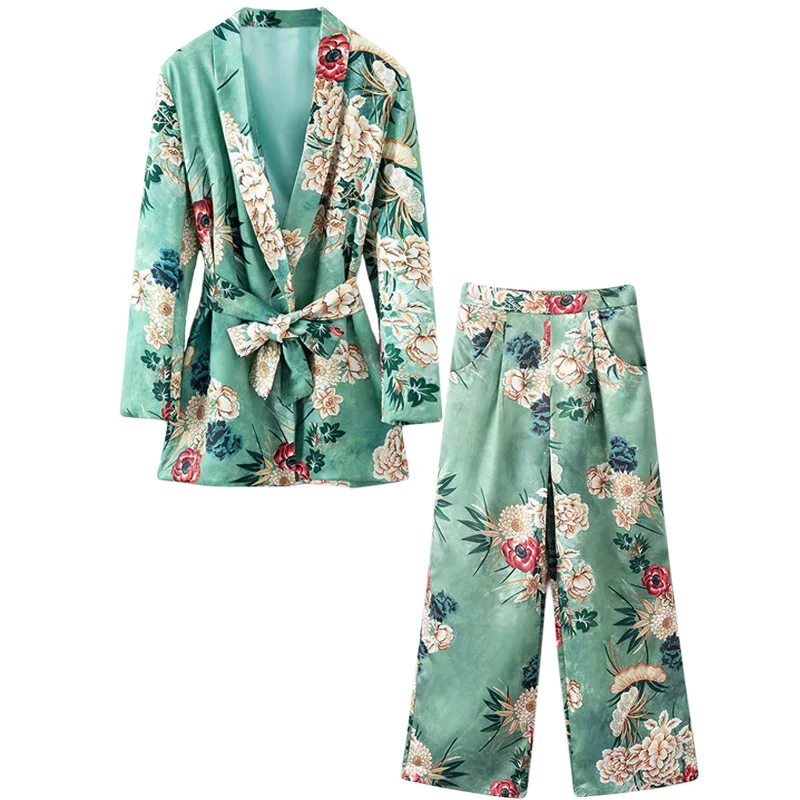 2-piece set Fashion women's European station peacock print retro long suit jacket + high waist slim wide leg pants trousers Set
2-piece set Fashion women's European station peacock print retro long suit jacket + high waist slim wide leg pants trousers Set