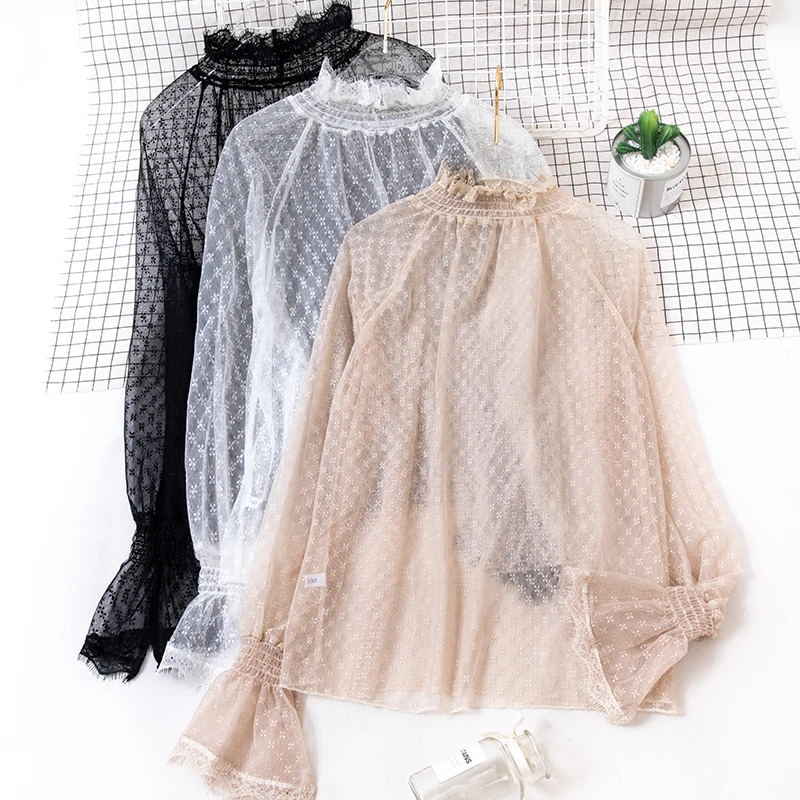 2019 Women Spring Autumn Flare Sleeve Ruffles Basic Shirt Casual Embroidery Mesh Voile Pullover Slim Hollow Out Lace Blouse Tops
2019 Women Spring Autumn Flare Sleeve Ruffles Basic Shirt Casual Embroidery Mesh Voile Pullover Slim Hollow Out Lace Blouse Tops