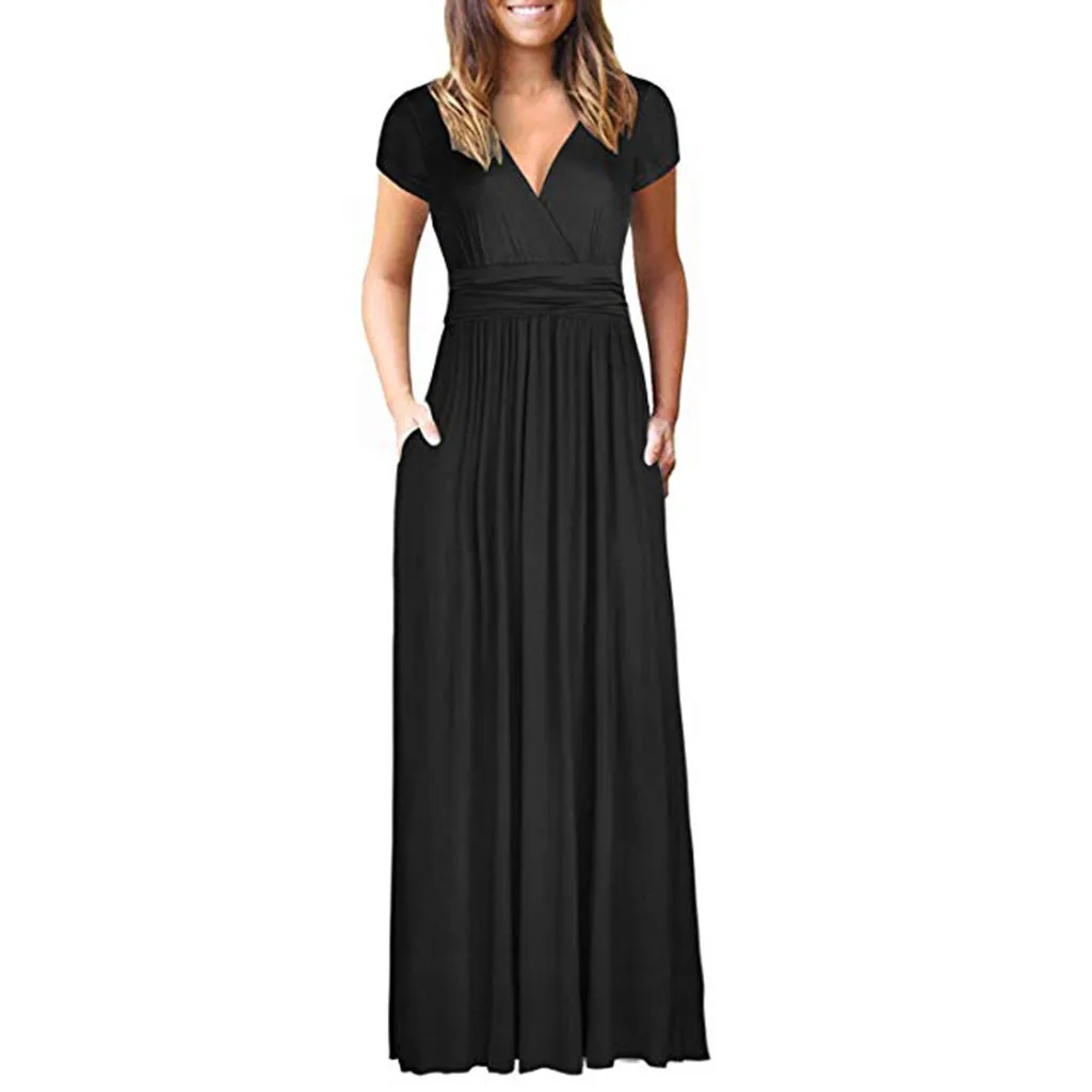 Women's V Neck Solid ShortSleeve Maxi Dresses Casual Long Dresse With Pocket Kleiden Vestu abito Aodach aty Mavazi #N45
Women's V Neck Solid ShortSleeve Maxi Dresses Casual Long Dresse With Pocket Kleiden Vestu abito Aodach aty Mavazi #N45