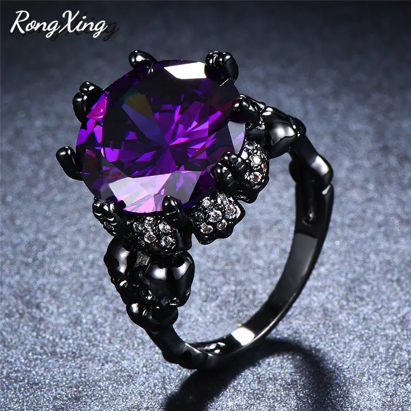 RongXing Stylish Big Stone Skull Rings For Women Men Black Gold Filled Round Zircon Purple/Red Birthstone Skeleton Biker Ring
RongXing Stylish Big Stone Skull Rings For Women Men Black Gold Filled Round Zircon Purple/Red Birthstone Skeleton Biker Ring