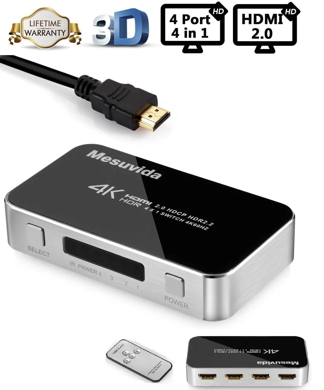 HDMI Switch 4 in 1 out, Audio Video with Remote Router Wireless Remote Ultra HD 4K x 2K
HDMI Switch 4 in 1 out, Audio Video with Remote Router Wireless Remote Ultra HD 4K x 2K