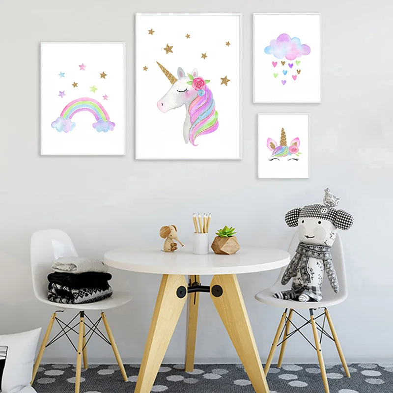 Baby Nursery Wall Art Unicorn Rainbow Cloud Canvas Post Cartoon Animal Canvas Painting Girls Bedroom Decorative Picture
Baby Nursery Wall Art Unicorn Rainbow Cloud Canvas Post Cartoon Animal Canvas Painting Girls Bedroom Decorative Picture