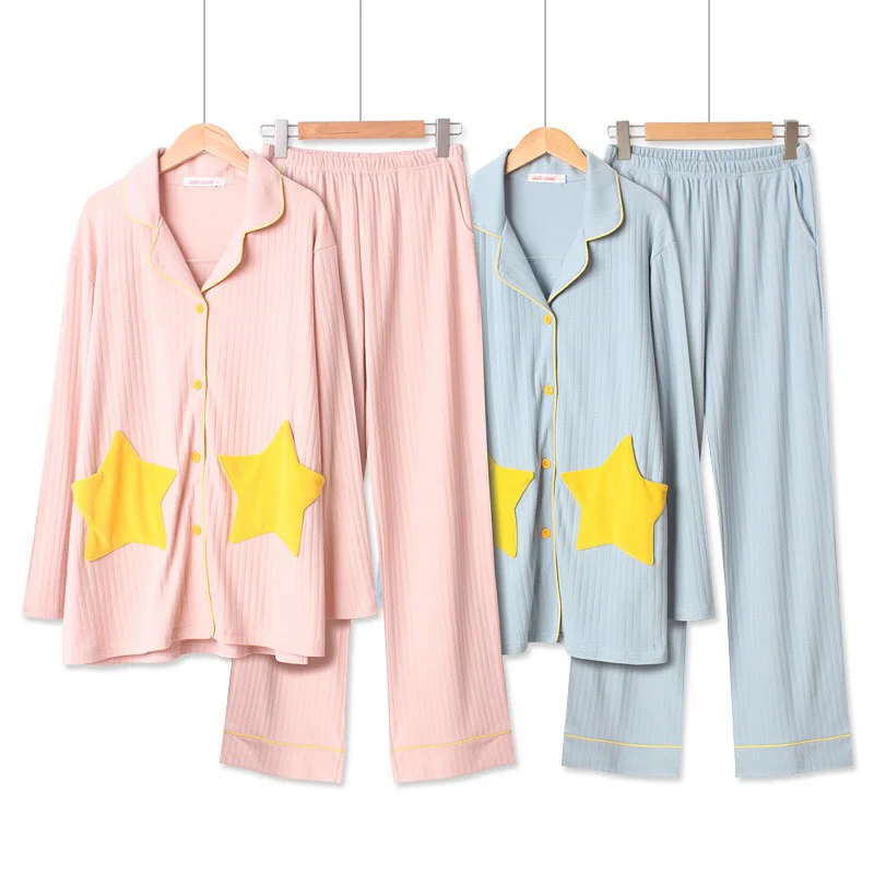 Spring New Ladies Lovely Sleepwear Cotton Pajamas Set Cute Star Long Sleeve And Pants 2 Piece Set Loose Sweet Homewear Comfort
Spring New Ladies Lovely Sleepwear Cotton Pajamas Set Cute Star Long Sleeve And Pants 2 Piece Set Loose Sweet Homewear Comfort