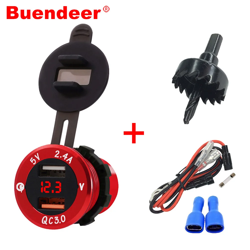 Buendeer Car Cigarette Lighter QC 3.0 Power Adapter Dual USB Charger with LED Voltmeter monitor DIY Drill and 23.6 Inch Cable
Buendeer Car Cigarette Lighter QC 3.0 Power Adapter Dual USB Charger with LED Voltmeter monitor DIY Drill and 23.6 Inch Cable
