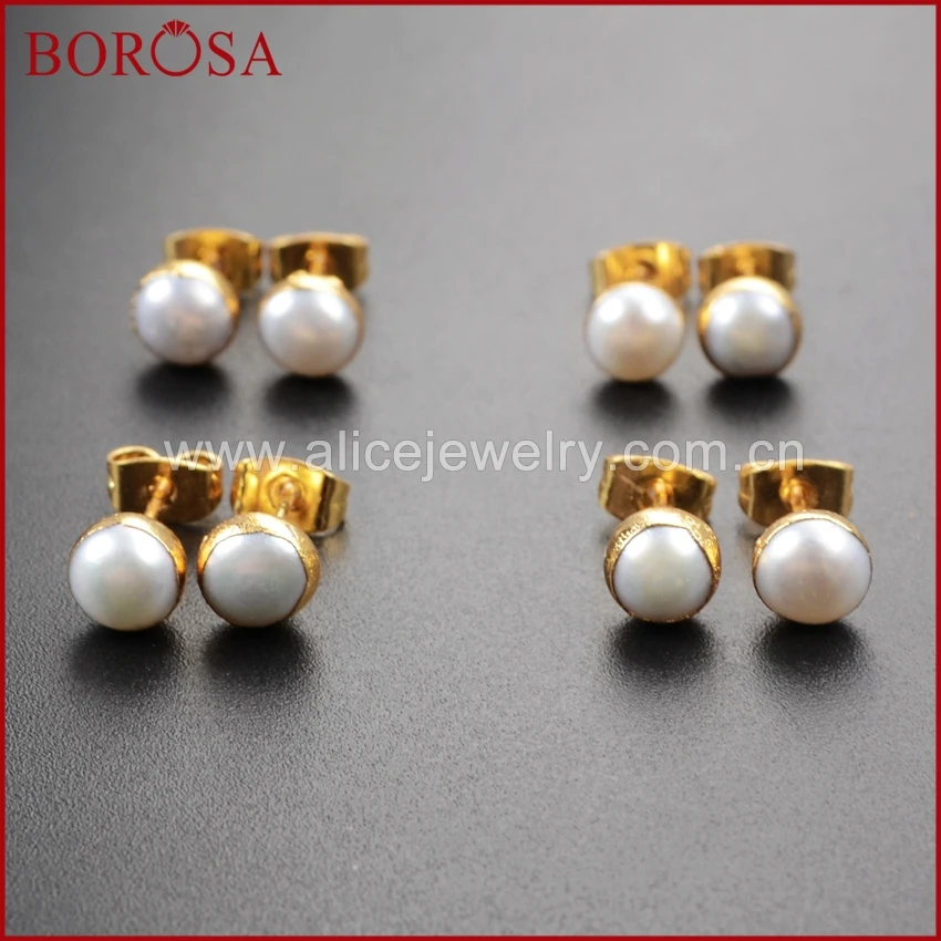 BOROSA Druzy Jewelry 10 Pcs Round Shape Gold Color Natural Freshwater Pearl Stud Earring For Women Trendy Gift G1064
BOROSA Druzy Jewelry 10 Pcs Round Shape Gold Color Natural Freshwater Pearl Stud Earring For Women Trendy Gift G1064