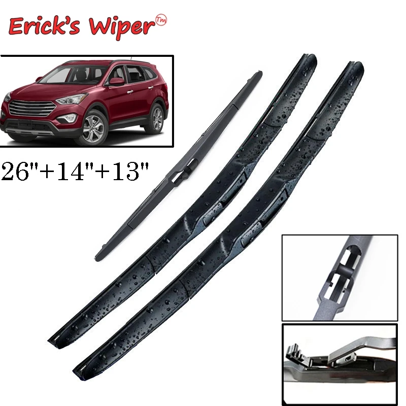 Erick's Wiper Front + Rear Wiper Blades Set Kit For Hyundai Santa Fe DM 2012 Onwards Windshield Windscreen 2017 2016 26"14"13"
Erick's Wiper Front + Rear Wiper Blades Set Kit For Hyundai Santa Fe DM 2012 Onwards Windshield Windscreen 2017 2016 26"14"13"