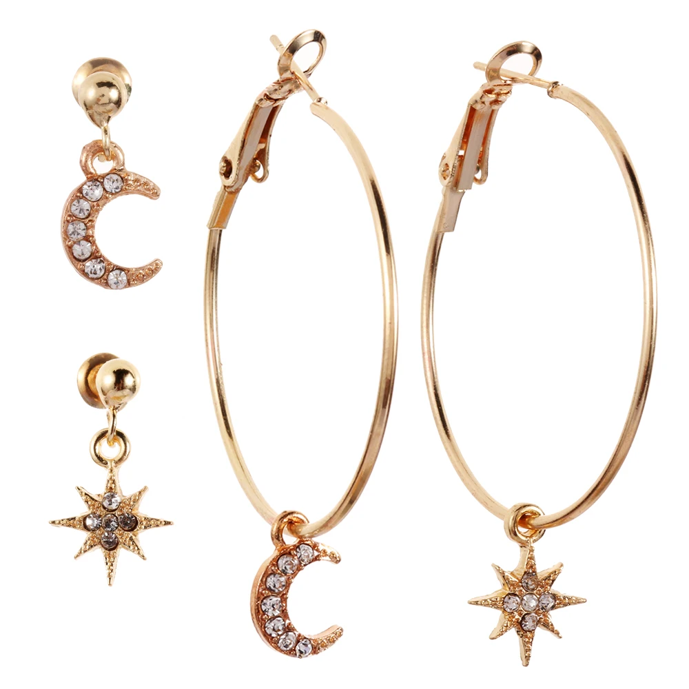 4Pcs/Set Bohemian Large Circle Earrings Ear Clip Crystal Moon Star Pendant Earring for Women Fashion Jewelry
4Pcs/Set Bohemian Large Circle Earrings Ear Clip Crystal Moon Star Pendant Earring for Women Fashion Jewelry