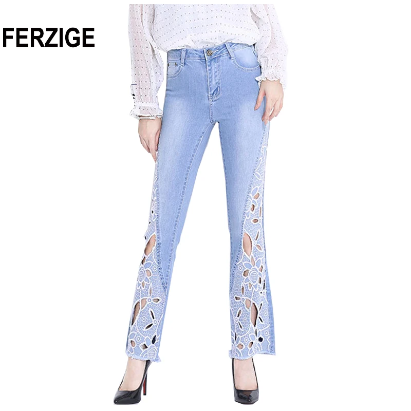 FERZIGE 2018 Autumn Newly Women Jeans High Waist Stretch Flare Pants Embroidered Floral Hollow Out Sexy Push Up Large Size 36
FERZIGE 2018 Autumn Newly Women Jeans High Waist Stretch Flare Pants Embroidered Floral Hollow Out Sexy Push Up Large Size 36