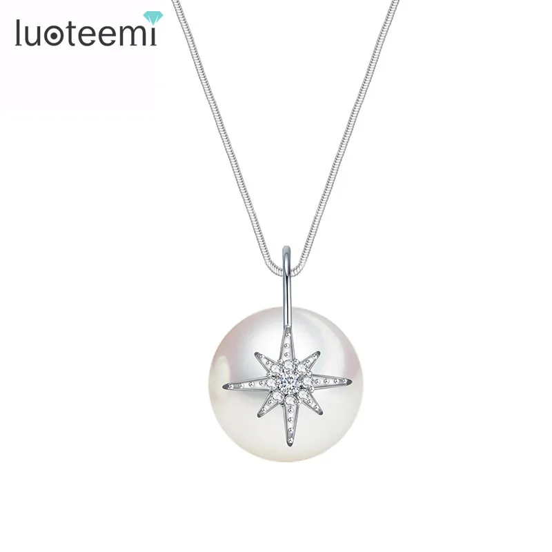 LUOTEEMI Simple Design Single Imitation Pearl Pendant with 2 CZ Stars Pendant White Gold-Color Chain Necklace Women Jewelry
LUOTEEMI Simple Design Single Imitation Pearl Pendant with 2 CZ Stars Pendant White Gold-Color Chain Necklace Women Jewelry
