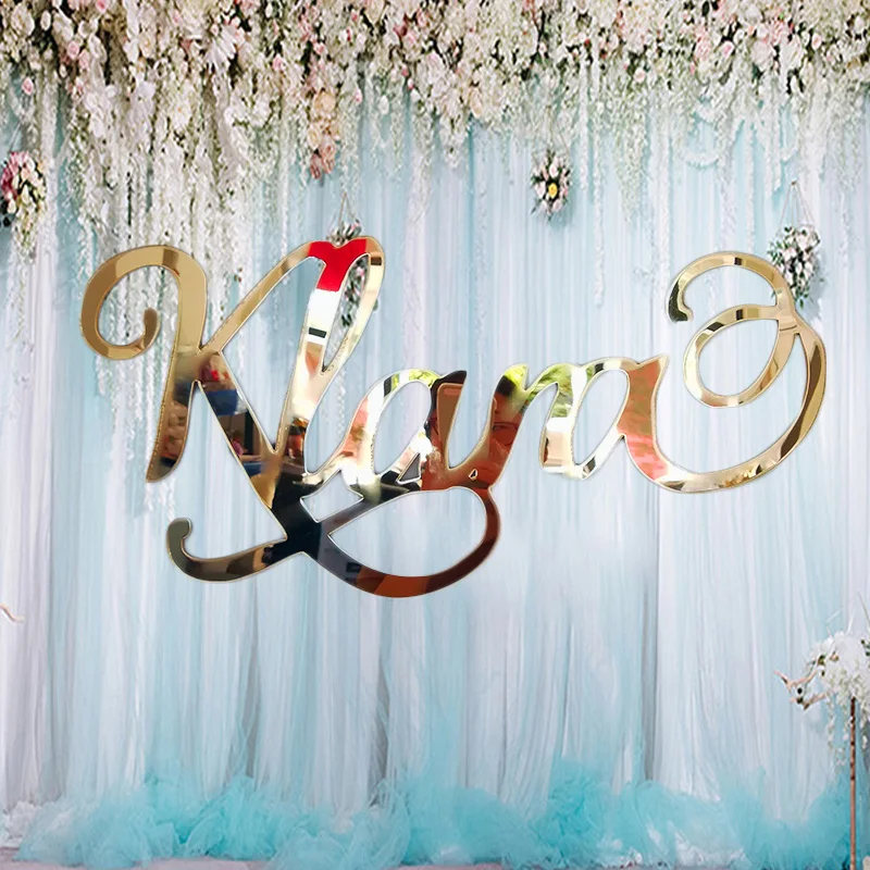 Custom Mirror Gold Name Sign Personalized Acrylic Wedding Signs Party Decor Backdrop Hanger | Дом и сад