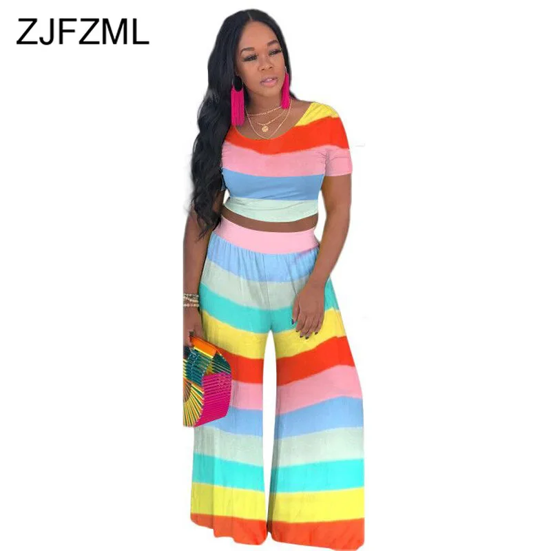 Colorful Striped 2 Piece Set Summer Outfits For Women Short Sleeve Crop Top And Boot Cut Pants Sweatsuit Casual Plus Size Sets
Colorful Striped 2 Piece Set Summer Outfits For Women Short Sleeve Crop Top And Boot Cut Pants Sweatsuit Casual Plus Size Sets