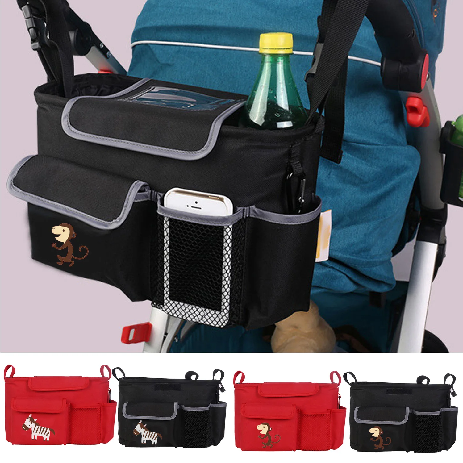 Image Portable Baby Stroller Hanging Storage Organizer Bag Large Capacity for Outdoors Traveling Containing Diapers Milk Bottle Towel