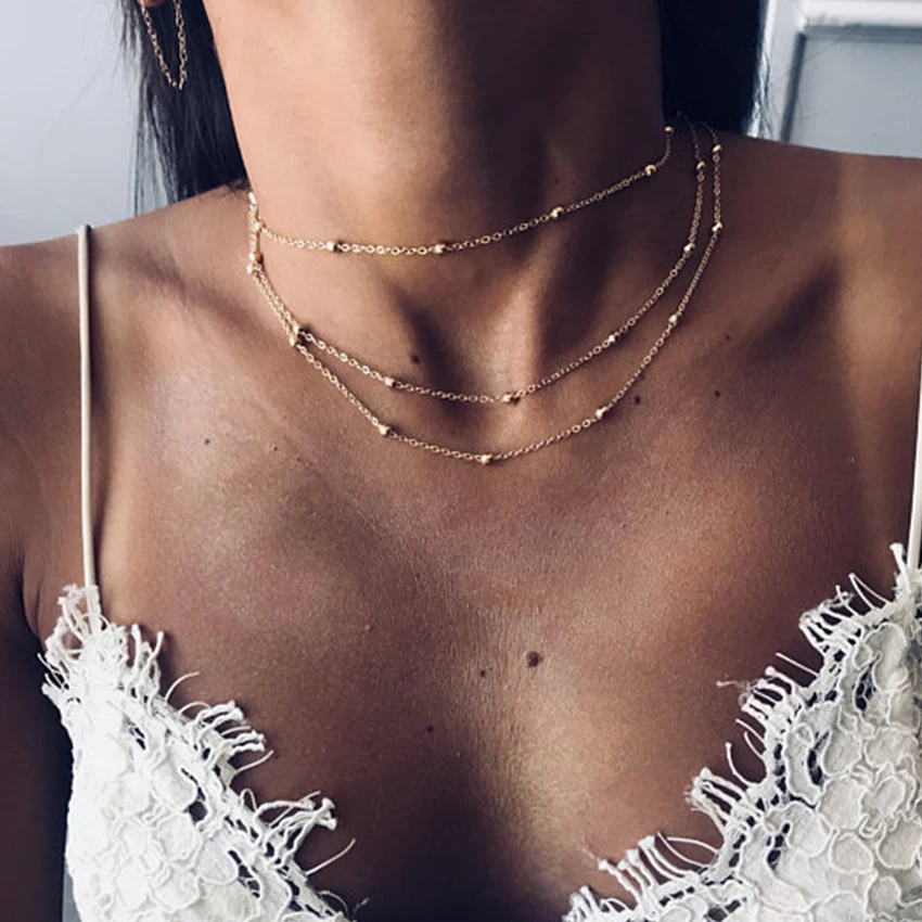 Simple Boho Gold Silver Chain Beads Choker Necklace Women Layerd Chocker Necklaces For Women collar collier collares kolye
Simple Boho Gold Silver Chain Beads Choker Necklace Women Layerd Chocker Necklaces For Women collar collier collares kolye