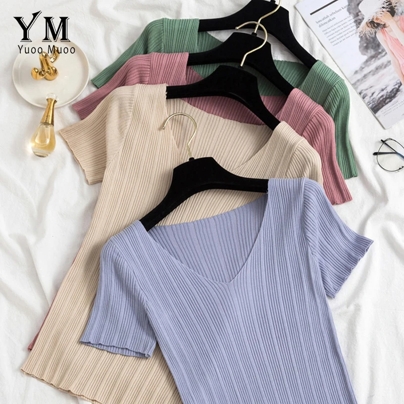 YuooMuoo 2019 Basic Women T Shirt Short Sleeve Knitted Summer Top Korean Style Fashion V Neck T Shirts for Women Tee Shirt femme
YuooMuoo 2019 Basic Women T Shirt Short Sleeve Knitted Summer Top Korean Style Fashion V Neck T Shirts for Women Tee Shirt femme