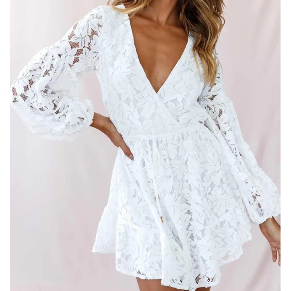 Yesexy 2019 Summer Deep V Neck See Though Ruffles Lace Dresses Long Lantern Sleeve Backless Women Mini Dresses VR0161
Yesexy 2019 Summer Deep V Neck See Though Ruffles Lace Dresses Long Lantern Sleeve Backless Women Mini Dresses VR0161