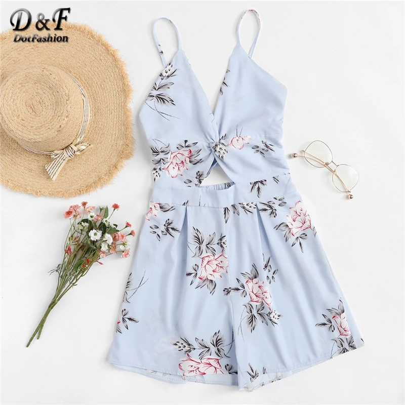 Dotfashion Blue Cut Out Floral Print Twist Knot Back Cami Romper Women Sexy 2019 Summer Sleeveless Wide Leg One Piece Playsuit
Dotfashion Blue Cut Out Floral Print Twist Knot Back Cami Romper Women Sexy 2019 Summer Sleeveless Wide Leg One Piece Playsuit