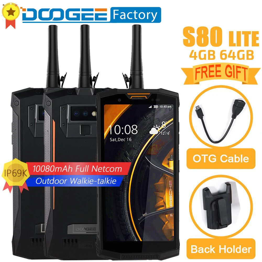 DOOGEE S80 Lite 10080mAh Walkie talkie smartphone NFC IP68 waterproof 5.99" FHD+ Mobile phone 4GB 64GB 13MP+8.0MP 4G cell phone
DOOGEE S80 Lite 10080mAh Walkie talkie smartphone NFC IP68 waterproof 5.99" FHD+ Mobile phone 4GB 64GB 13MP+8.0MP 4G cell phone
