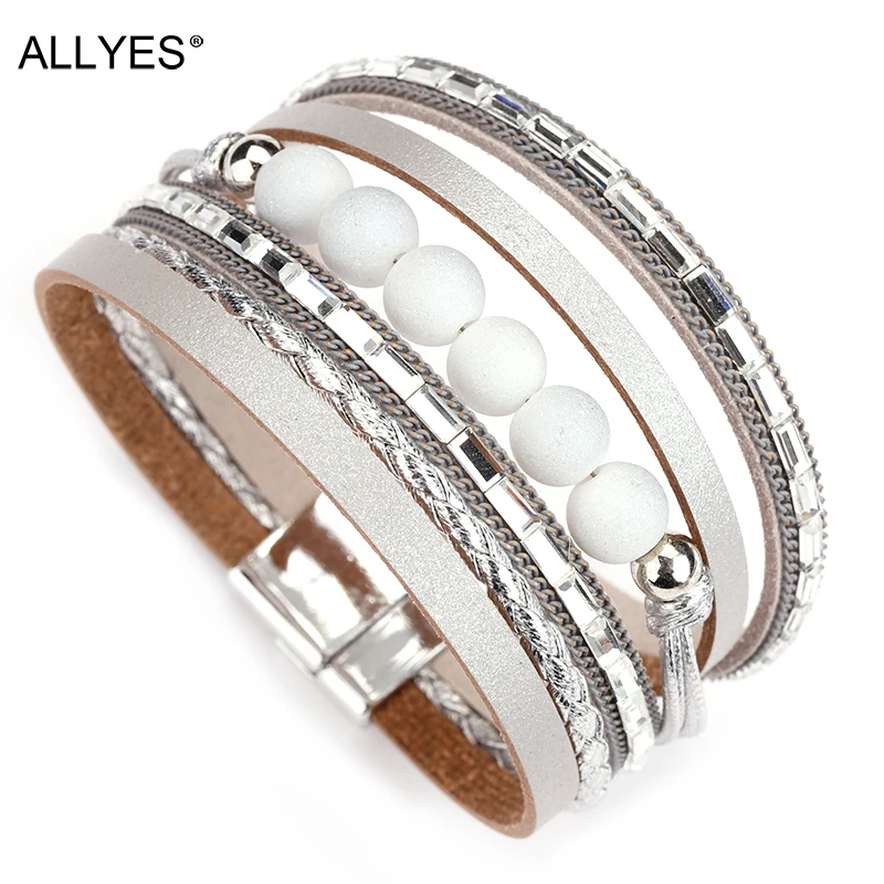 ALLYES Leather Bracelets for Women Femme Bracelets & Bangles Stone Beads Bohemian Wide Multilayer Wrap Bracelet Female Jewelry
ALLYES Leather Bracelets for Women Femme Bracelets & Bangles Stone Beads Bohemian Wide Multilayer Wrap Bracelet Female Jewelry
