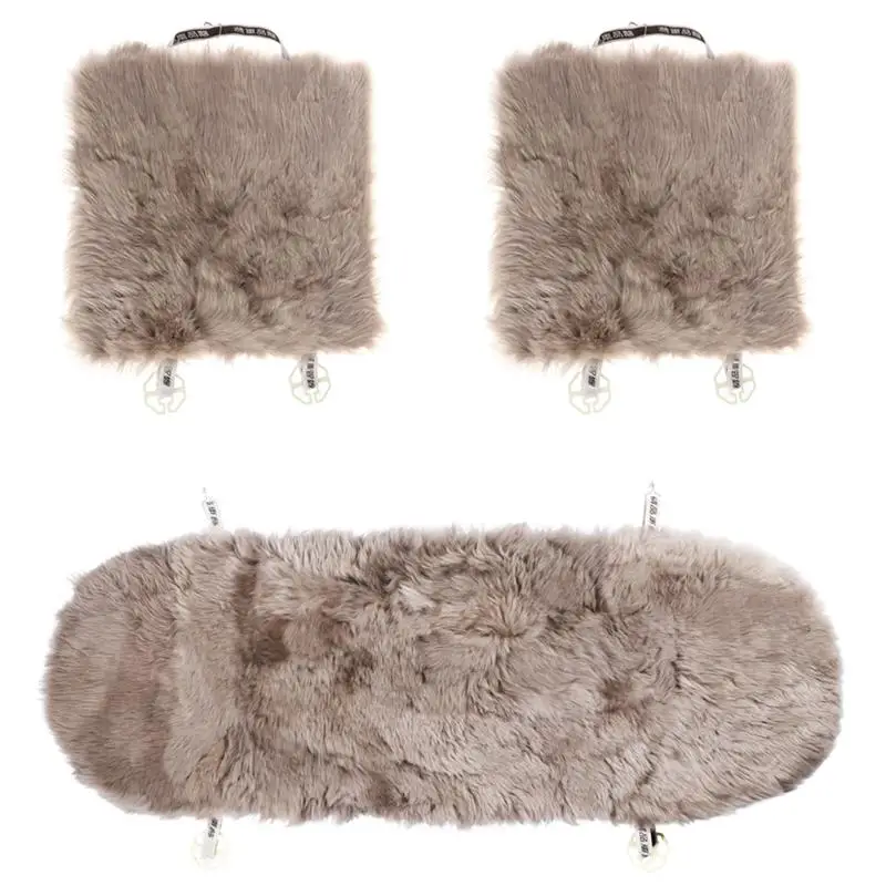VORCOOL 3pcs Car Seat Cover Sheepskin Wool Car Seat Cushion Fur Wool Chair Pad