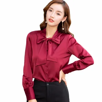 New Women silk satin bow blouse Full sleeve ladies office casual shirts elegant work white blouses shirt 2018 
New Women silk satin bow blouse Full sleeve ladies office casual shirts elegant work white blouses shirt 2018
