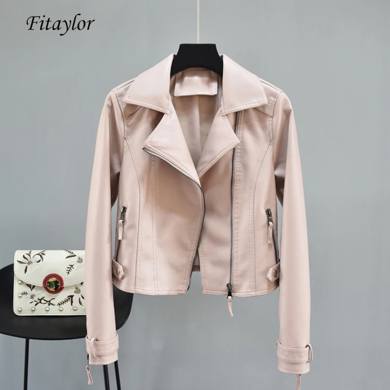 Fitaylor Faux Pu Leahter Women Autumn Black Punk Slim Short Jacket Motorcycle Biker Female Faux Leather Zipper Pink Outerwear
Fitaylor Faux Pu Leahter Women Autumn Black Punk Slim Short Jacket Motorcycle Biker Female Faux Leather Zipper Pink Outerwear