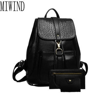 women leather backpack small minimalist solid black vintage pu leather with soft b for teenagers girls feminine backpack T341
women leather backpack small minimalist solid black vintage pu leather with soft b for teenagers girls feminine backpack T341