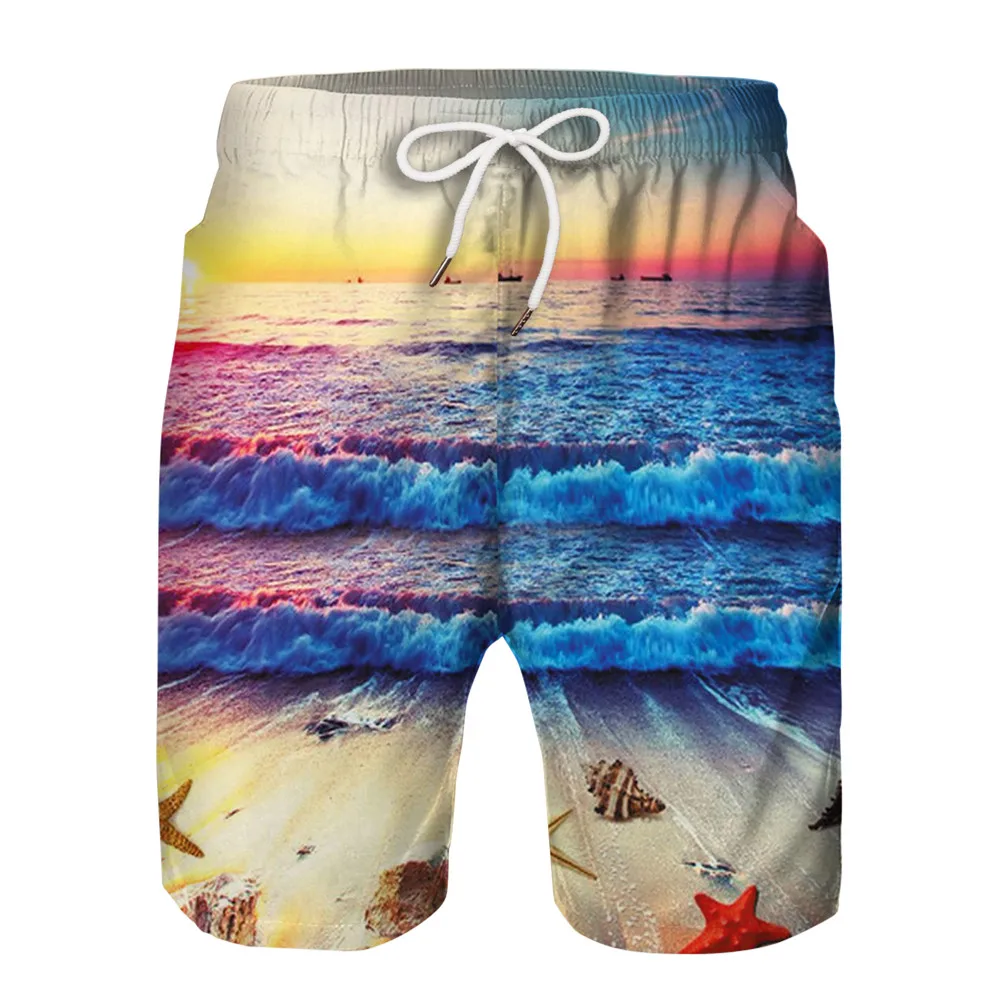 Мужские пляжные шорты с 3d Цифровым принтом Waves Star летние спортивные из полиэстера