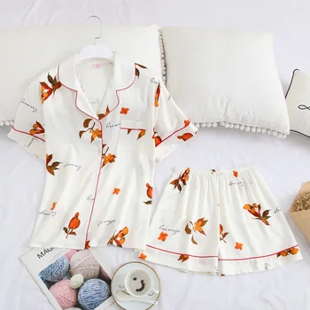White 2pcs Short Sleeve Shirt&shorts Sleepwear Print Leaves Pajamas Suit Nightwear Sexy Home Wear Sleepshirt Women Sleep Set
White 2pcs Short Sleeve Shirt&shorts Sleepwear Print Leaves Pajamas Suit Nightwear Sexy Home Wear Sleepshirt Women Sleep Set