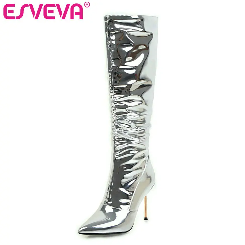 ESVEVA 2019 High Heels Women Knee-high Boots PU Leather Zip Pointed Toe Autumn Motorcycle Boots Woman Shoes Size 34-43
ESVEVA 2019 High Heels Women Knee-high Boots PU Leather Zip Pointed Toe Autumn Motorcycle Boots Woman Shoes Size 34-43