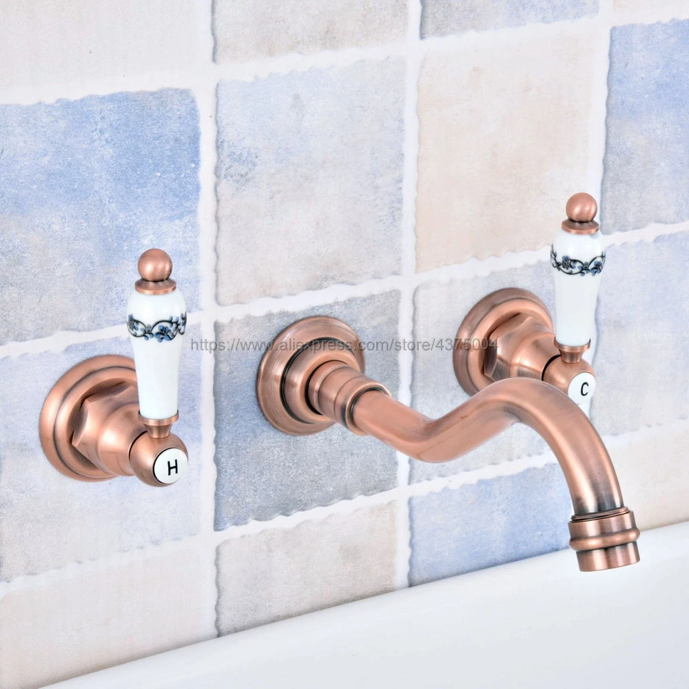 Bathroom Brass Dual Ceramics Handles Basin Sink Faucet Wall Mount Bathroom Mixer Tap Antique Red Copper Nsf524
Bathroom Brass Dual Ceramics Handles Basin Sink Faucet Wall Mount Bathroom Mixer Tap Antique Red Copper Nsf524