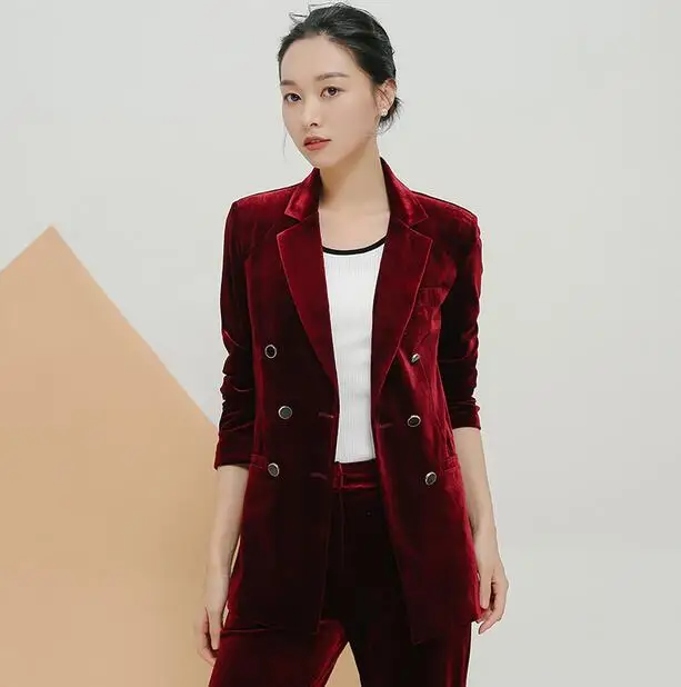 Kohuijoo Spring Autumn Korean Women Velvet Blazer Black Blue Green Wine Red Plus Size Ladies Office Blazers Double Breased 3xl Office Blazer Womens Velvet Blazerblazer Black Aliexpress