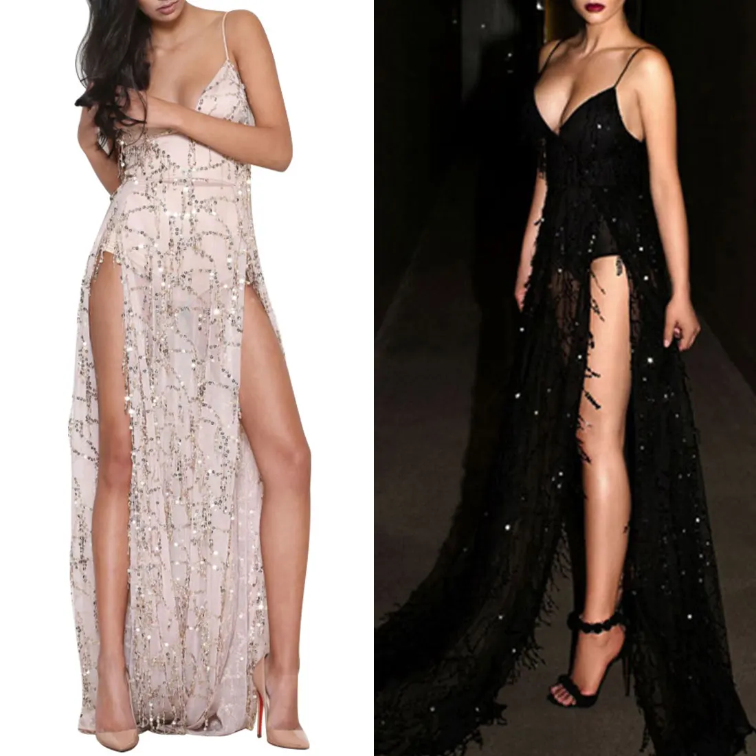Clubwear Party Women's Sequins V-neck Sexy Backless Mopping Dress Fashion Ladies Temperament Long Strap Dress Vestido
Clubwear Party Women's Sequins V-neck Sexy Backless Mopping Dress Fashion Ladies Temperament Long Strap Dress Vestido
