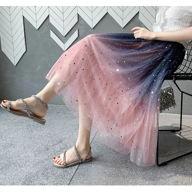 Summer Korean Women Patchwork Sequin Star Galaxy Color Block Lace Mesh Midi Long Skirt Boho Kawaii Lolita Mori Tutu Pleated Girl
Summer Korean Women Patchwork Sequin Star Galaxy Color Block Lace Mesh Midi Long Skirt Boho Kawaii Lolita Mori Tutu Pleated Girl