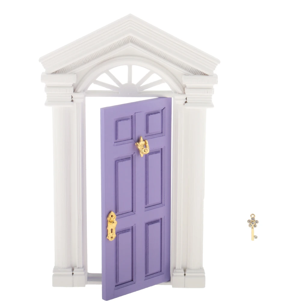 DIY 1:12 Dollhouse Miniature Wooden European-style Villa Gate Door 1/12 Doll House Decor Furniture Toys for Children Kids Gift