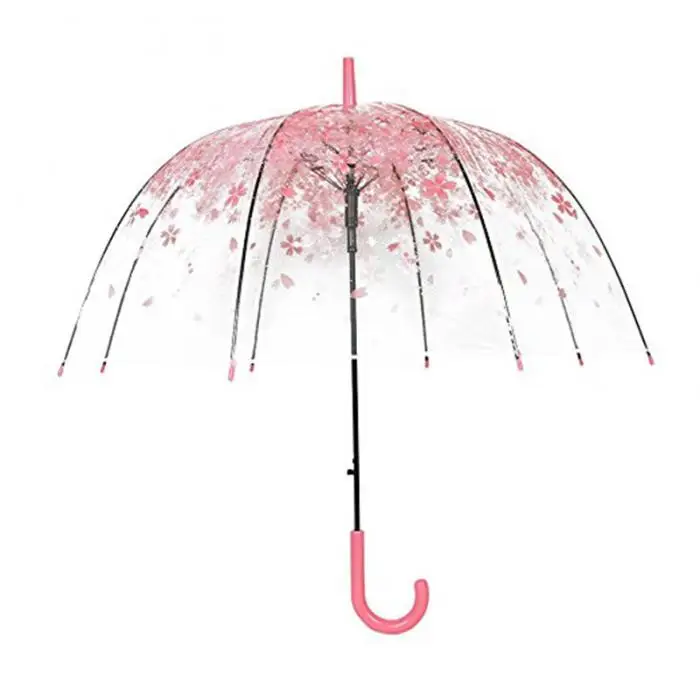 Fashion Transparent Parapluie Creative Women Rain Sun Umbrella Long Handle Cherry Blossom Mushroom Princess Romantic Umbrella
