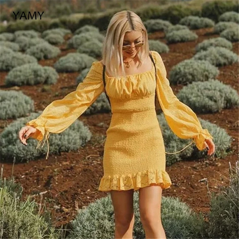 Long Sleeve Summer Spring Womens Yellow Ruffle Dress High Waist Sheath Vintage Dress Elegant Lace Chiffon Party Dress Vestidos
Long Sleeve Summer Spring Womens Yellow Ruffle Dress High Waist Sheath Vintage Dress Elegant Lace Chiffon Party Dress Vestidos