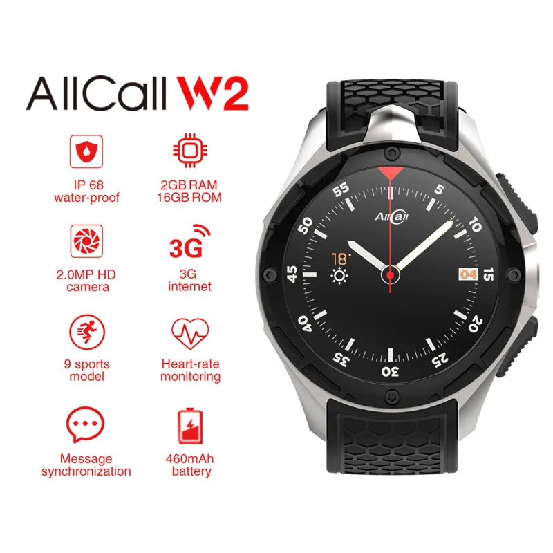 

ALLCALL W2 3G Smart Watch sim Phone GPS WIFI with 2.0mp camera Heart Rate Smartwatch Monitor Pedometer Fitness Tracker