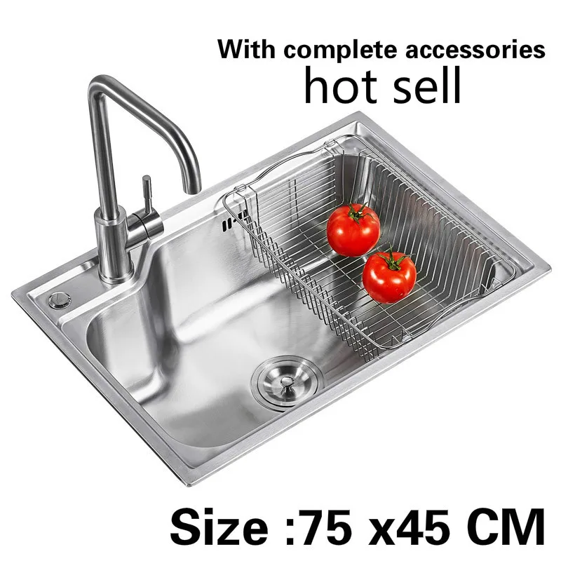 

Free shipping Food grade 304 stainless steel hot sell kitchen sink 0.8 mm ordinary single slot On the left Right 75x45 CM