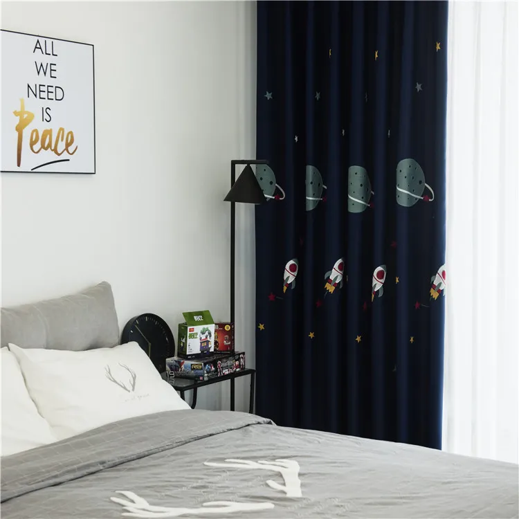 Boy cartoon outer space navy blue high blackout embroidered Luxury Fabric curtain finished custom children's bedroom bedroom
Boy cartoon outer space navy blue high blackout embroidered Luxury Fabric curtain finished custom children's bedroom bedroom